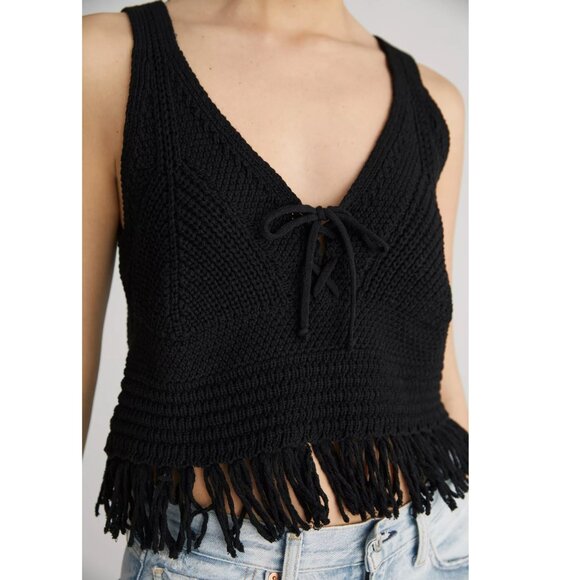Anthropologie Pilcro Black Cropped V-Neck Sweater Tank sz XSP - Picture 1 of 10